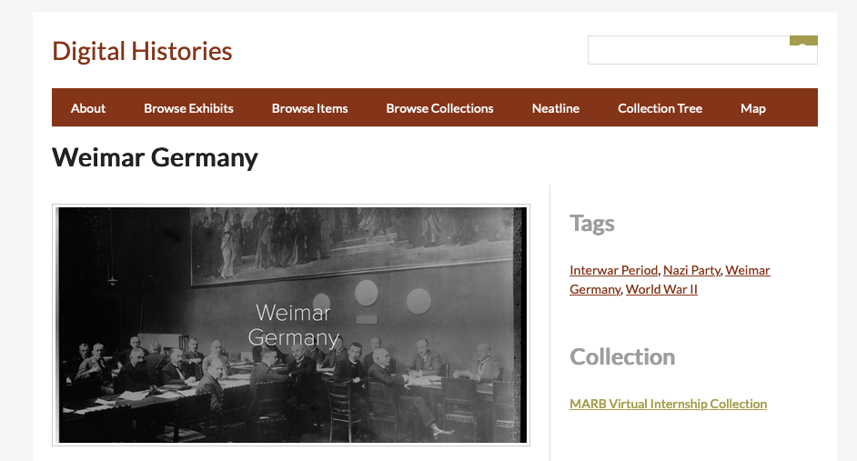 Photo of the KSU Teaching modules website for Weimar Germany